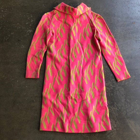 Dresses & Skirts - Vintage pink and green wool midi long sleeve sweater dress size small